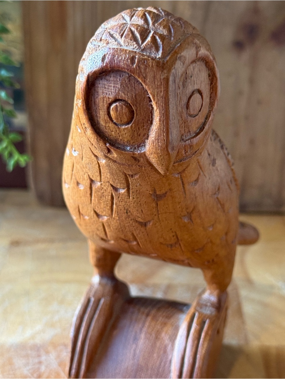 Hand Carved Wooden Owl Figurine
